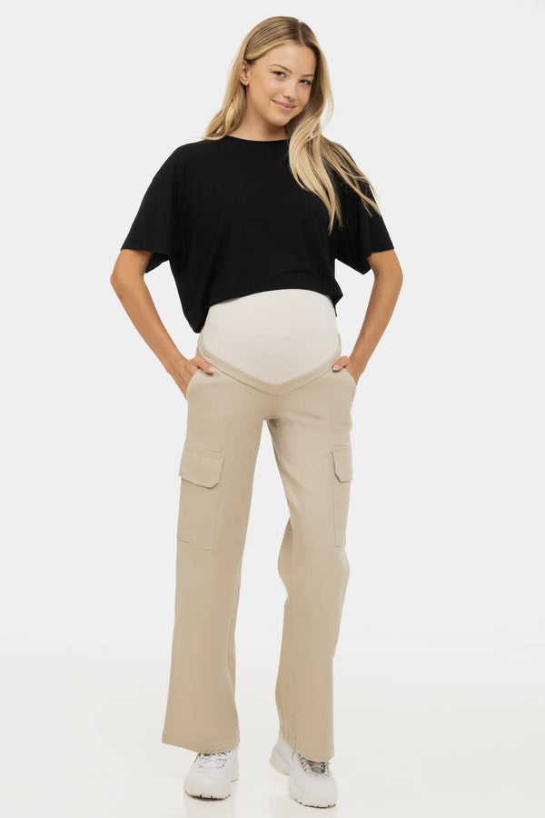 Weite Umstands-Cargohose aus Baumwolle – Sand
