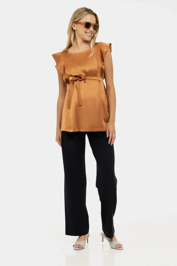 Satierte Umstands- und Stillbluse mit Volantärmeln – Amber