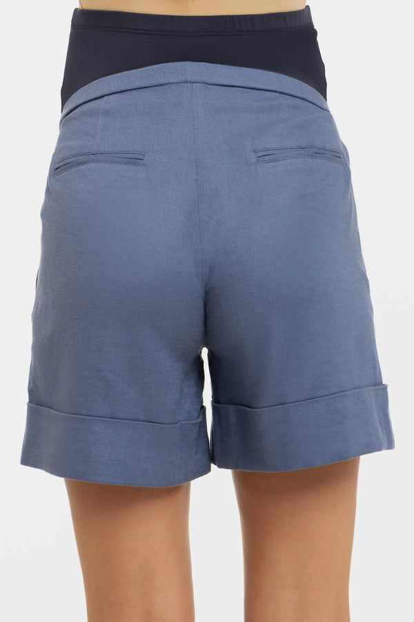 Umstandsshorts aus Leinenmix – Blau