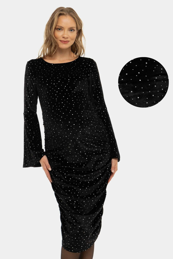 Glänzendes Umstandskleid aus Samt mit Raffung – Schwarz