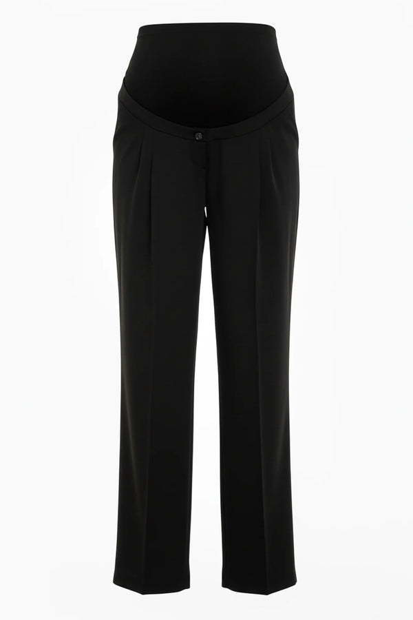 Weite Umstandshose aus Crêpe mit Falten – Schwarz