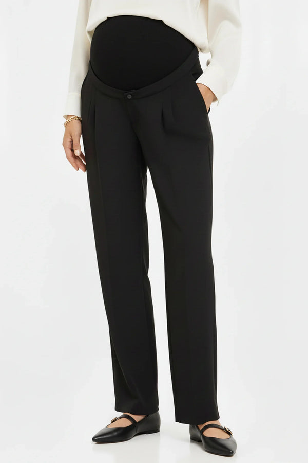 Weite Umstandshose aus Crêpe mit Falten – Schwarz