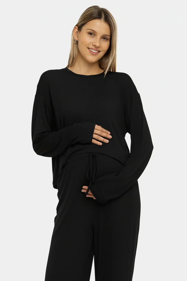 Cropped Umstandstop aus weichem Tencel™ Modal - Schwarz