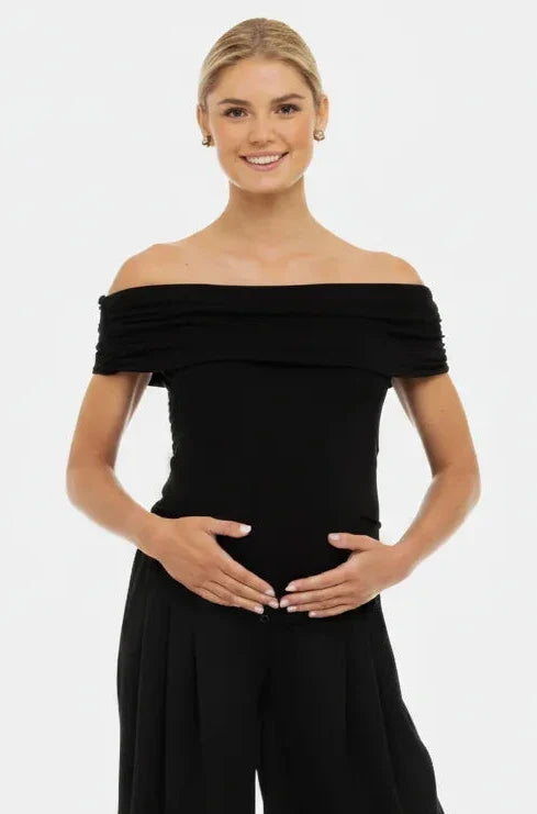Elegante Umstandsbluse mit Off-Shoulder – Schwarz