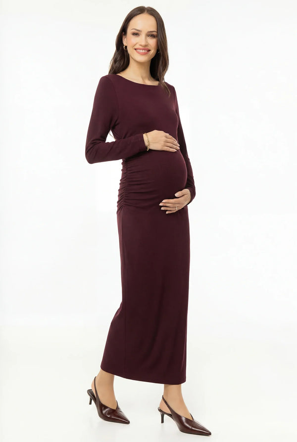 Elegantes langes Kleid mit Raffungen – Bordeauxrot