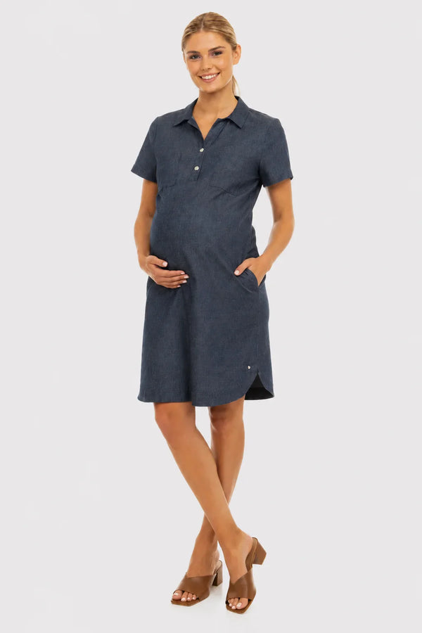 Umstands- und Still-Hemdblusenkleid aus Denim