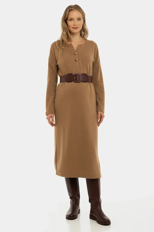 Langes gestricktes Umstands- und Stillkleid – Karamell