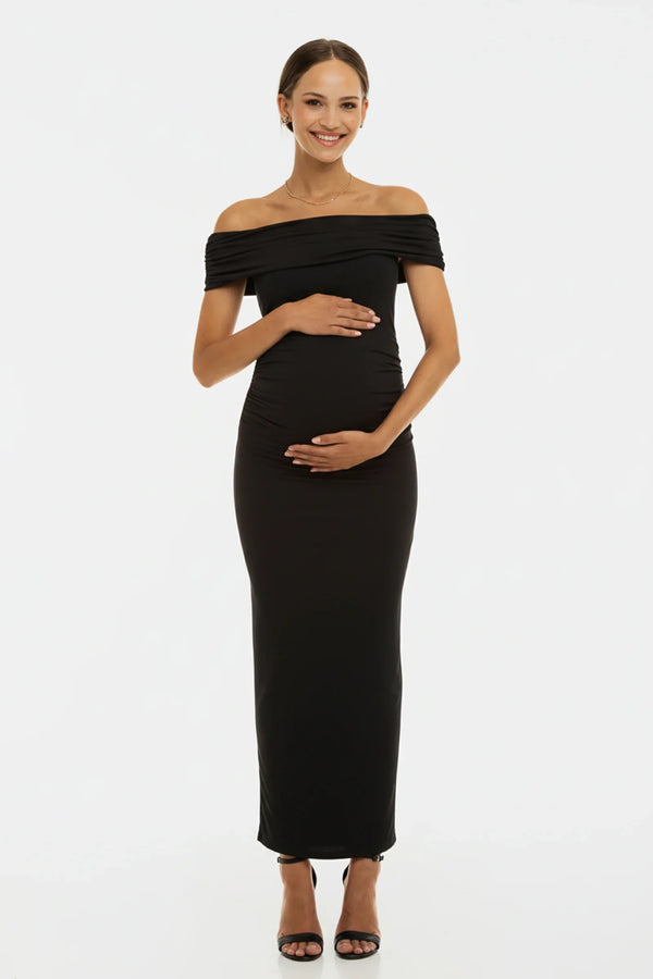 Festliches Umstandskleid mit Raffung – Schwarz