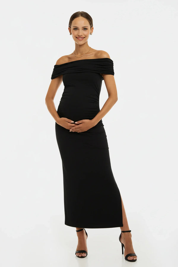 Festliches Umstandskleid mit Raffung – Schwarz