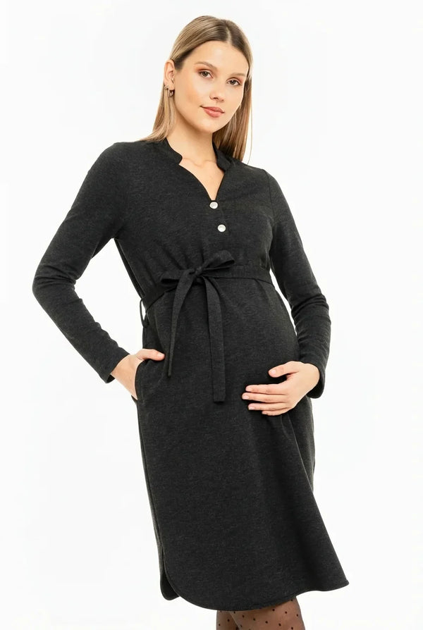 Umstands- und Stillkleid aus Premium Ponte di Roma – Grau meliert