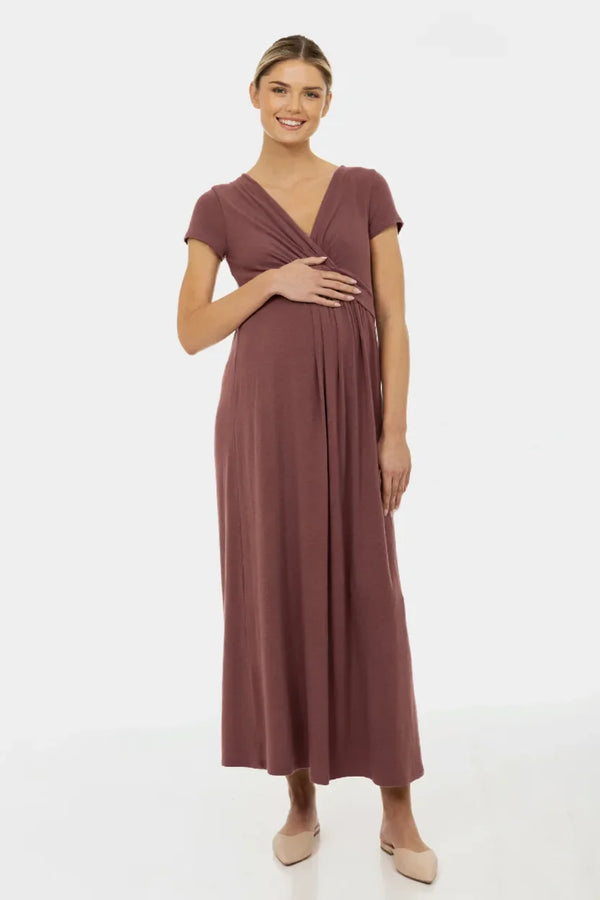 Umstands- und Stillkleid mit dekorativem Taillenband – Altrosa