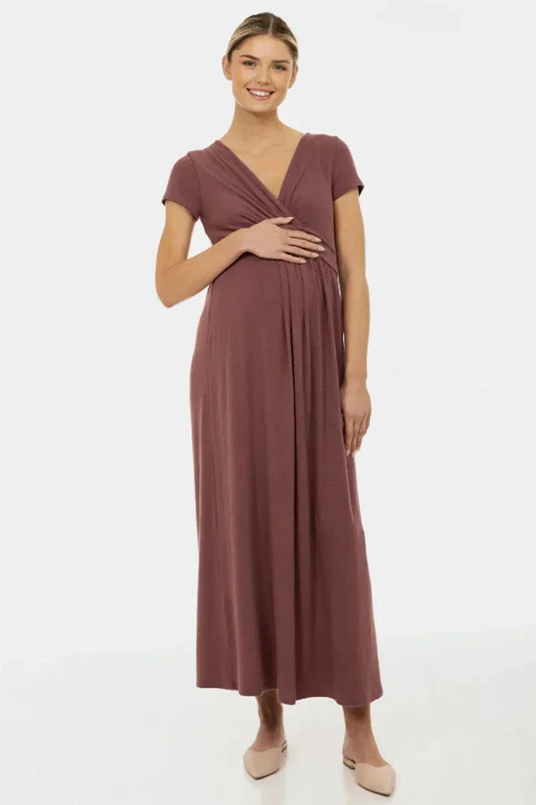 Umstands- und Stillkleid mit dekorativem Taillenband – Altrosa