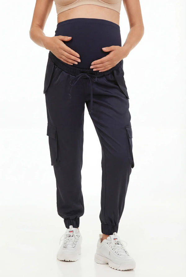Umstands-Satinhose im Cargo-Stil – Navy