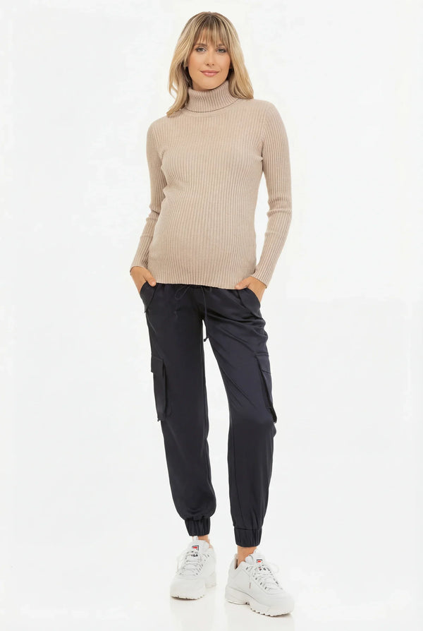 Umstands-Satinhose im Cargo-Stil – Navy