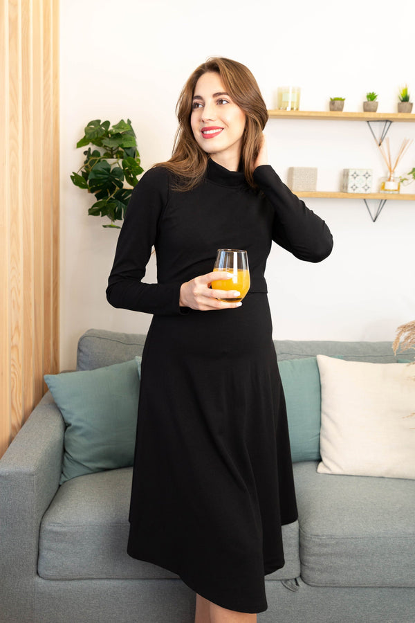Ausgestelltes Umstands- und Stillkleid mit Rollkragen