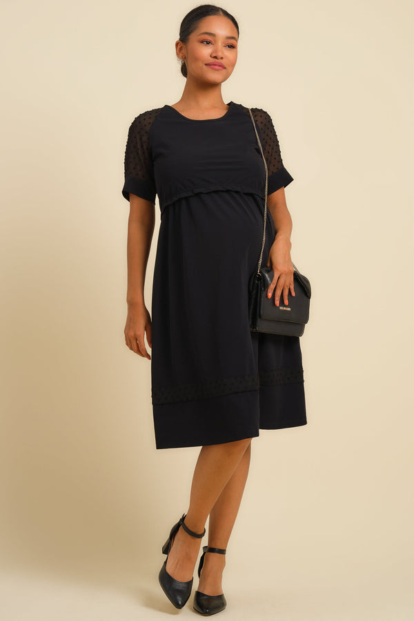 Umstands- & Stillkleid mit Tupfenärmeln – Schwarz
