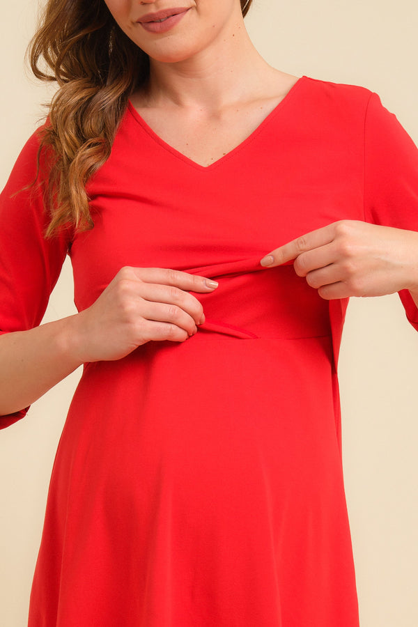 Umstands- und Stillkleid aus Baumwolle – Rot