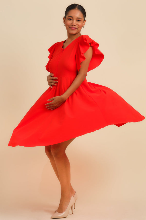 Luftiges Umstands- & Stillkleid mit Volantärmeln – Rot