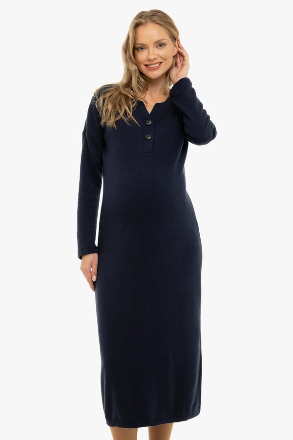 Langes gestricktes Umstands- und Stillkleid – Dunkelblau